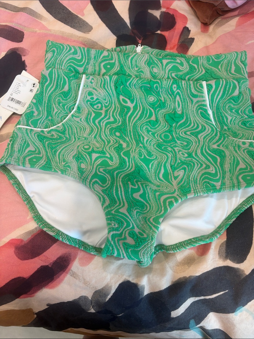 Free People Green Swirl High-Waist Bikini Bottoms
